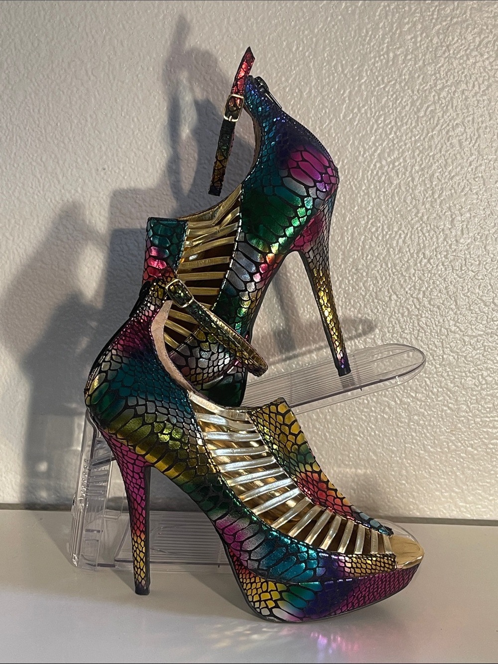 Wild Rose Multicolor Metallic Snake-Print High Heel Sandals